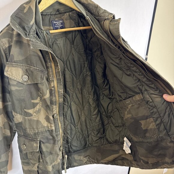 Abercrombie & Fitch Men’s Camo Military Field Jacket XS Army Green Cotton Lined - Picture 7 of 9